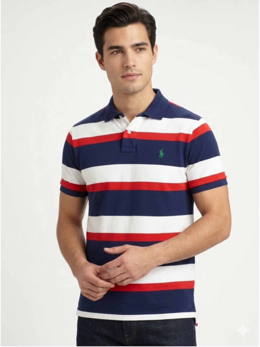 Polo Ralph Lauren Striped Blue White Orange Polo Shirt Classic Fit XL - 232